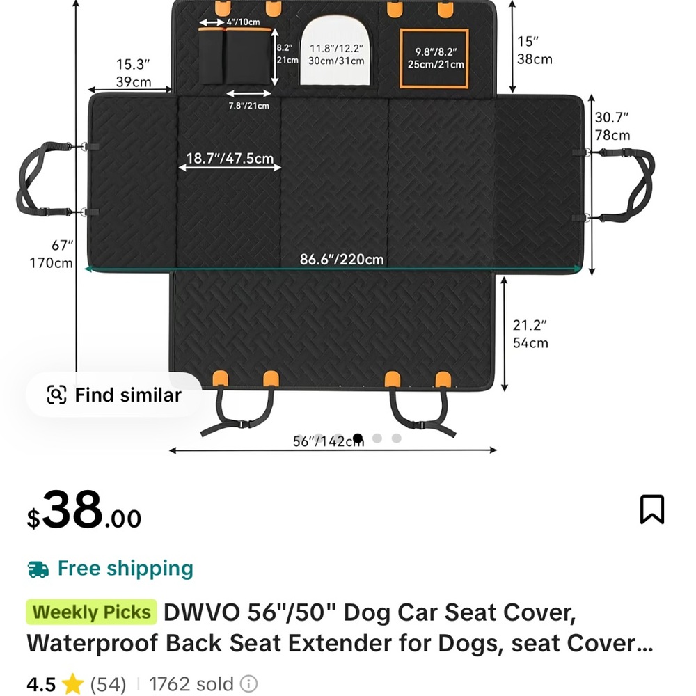 Black Dog Car Seat Cover with Orange Accents